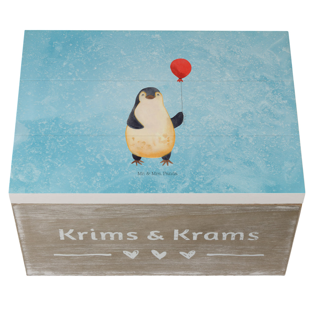 Holzkiste Pinguin Luftballon Holzkiste, Kiste, Schatzkiste, Truhe, Schatulle, XXL, Erinnerungsbox, Erinnerungskiste, Dekokiste, Aufbewahrungsbox, Pinguin, Pinguine, Luftballon, Tagträume, Lebenslust, Geschenk Freundin, Geschenkidee, beste Freundin, Motivation, Neustart, neues Leben, Liebe, Glück