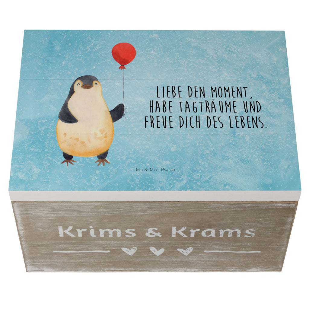 Holzkiste Pinguin Luftballon Holzkiste, Kiste, Schatzkiste, Truhe, Schatulle, XXL, Erinnerungsbox, Erinnerungskiste, Dekokiste, Aufbewahrungsbox, Pinguin, Pinguine, Luftballon, Tagträume, Lebenslust, Geschenk Freundin, Geschenkidee, beste Freundin, Motivation, Neustart, neues Leben, Liebe, Glück