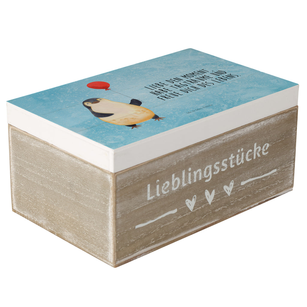 Holzkiste Pinguin Luftballon Holzkiste, Kiste, Schatzkiste, Truhe, Schatulle, XXL, Erinnerungsbox, Erinnerungskiste, Dekokiste, Aufbewahrungsbox, Pinguin, Pinguine, Luftballon, Tagträume, Lebenslust, Geschenk Freundin, Geschenkidee, beste Freundin, Motivation, Neustart, neues Leben, Liebe, Glück