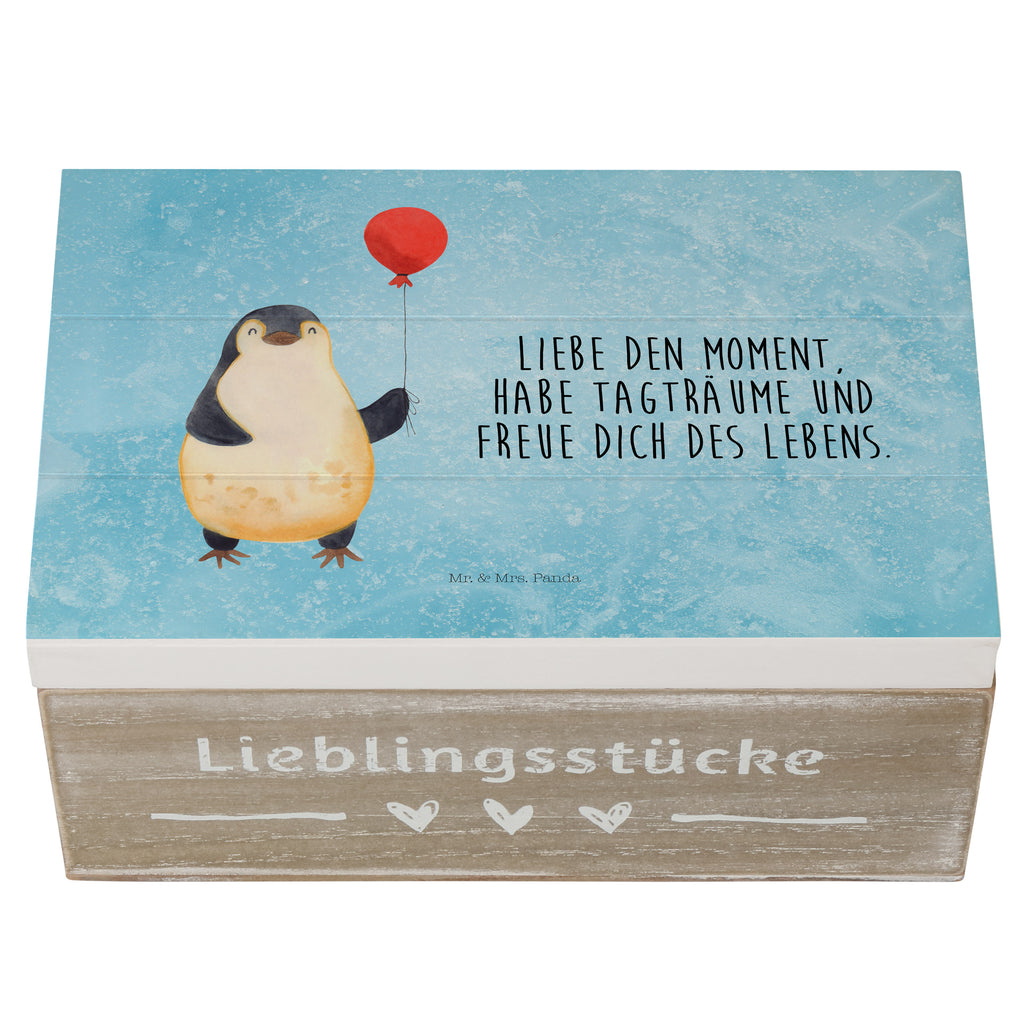 Holzkiste Pinguin Luftballon Holzkiste, Kiste, Schatzkiste, Truhe, Schatulle, XXL, Erinnerungsbox, Erinnerungskiste, Dekokiste, Aufbewahrungsbox, Pinguin, Pinguine, Luftballon, Tagträume, Lebenslust, Geschenk Freundin, Geschenkidee, beste Freundin, Motivation, Neustart, neues Leben, Liebe, Glück