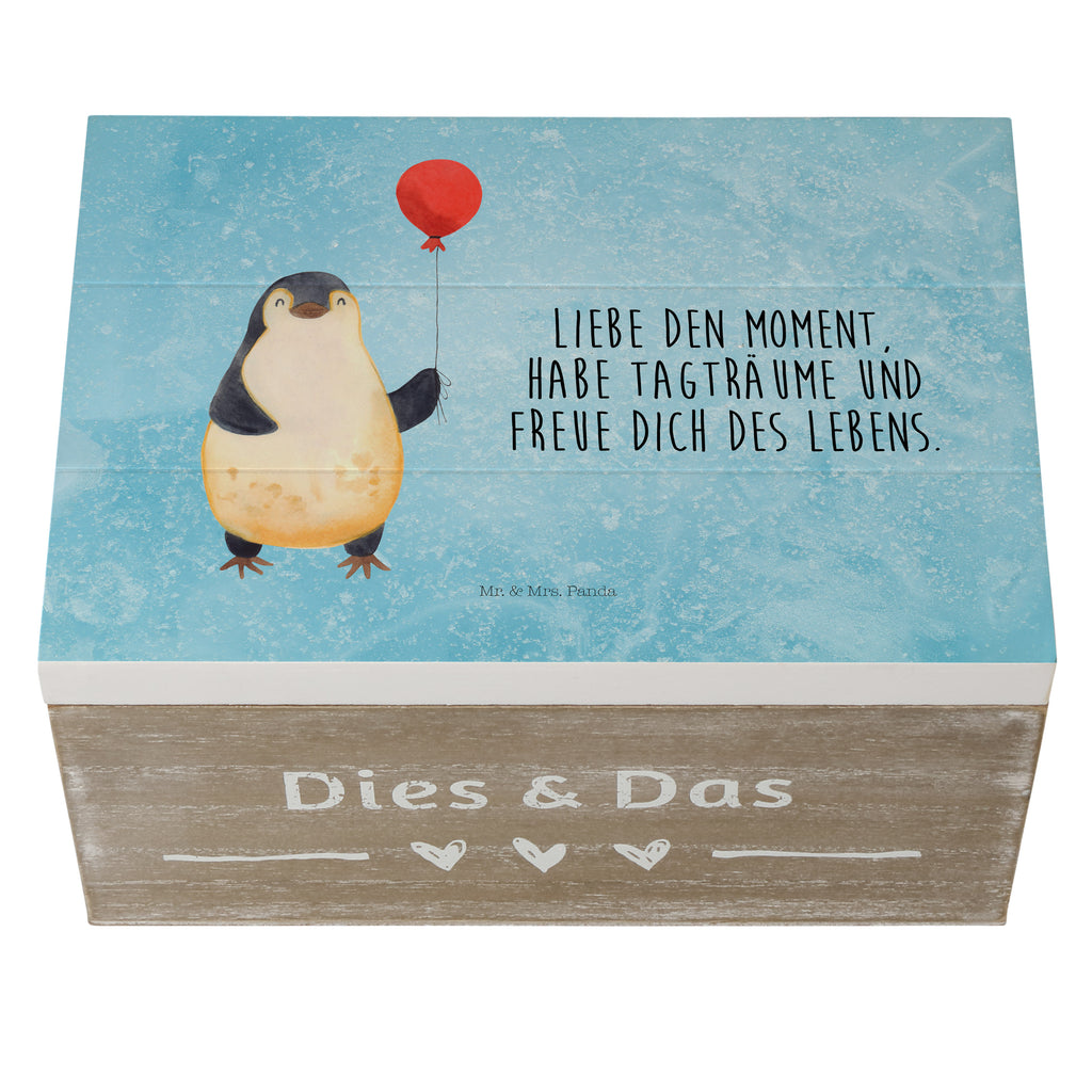 Holzkiste Pinguin Luftballon Holzkiste, Kiste, Schatzkiste, Truhe, Schatulle, XXL, Erinnerungsbox, Erinnerungskiste, Dekokiste, Aufbewahrungsbox, Pinguin, Pinguine, Luftballon, Tagträume, Lebenslust, Geschenk Freundin, Geschenkidee, beste Freundin, Motivation, Neustart, neues Leben, Liebe, Glück