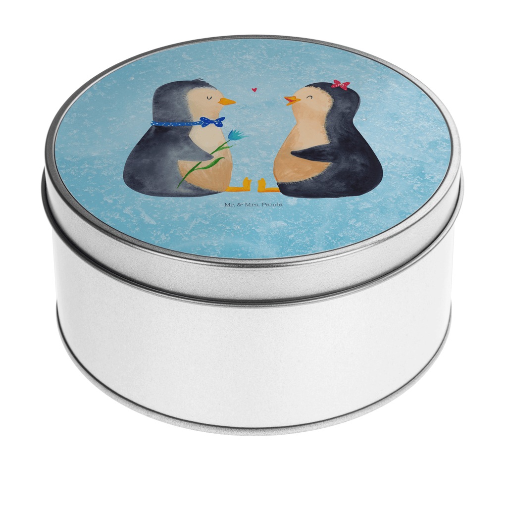 Blechdose rund Pinguin Pärchen Metalldose, Keksdose, Dose, Vorratsdose, Geschenkbox, Pinguin, Pinguine, Liebe, Liebespaar, Liebesbeweis, Liebesgeschenk, Verlobung, Jahrestag, Hochzeitstag, Hochzeit, Hochzeitsgeschenk, große Liebe, Traumpaar