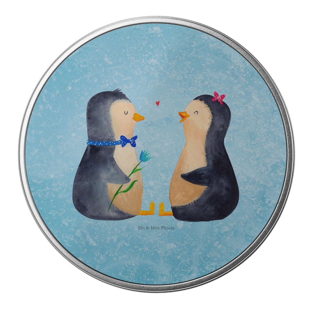 Blechdose rund Pinguin Pärchen Metalldose, Keksdose, Dose, Vorratsdose, Geschenkbox, Pinguin, Pinguine, Liebe, Liebespaar, Liebesbeweis, Liebesgeschenk, Verlobung, Jahrestag, Hochzeitstag, Hochzeit, Hochzeitsgeschenk, große Liebe, Traumpaar