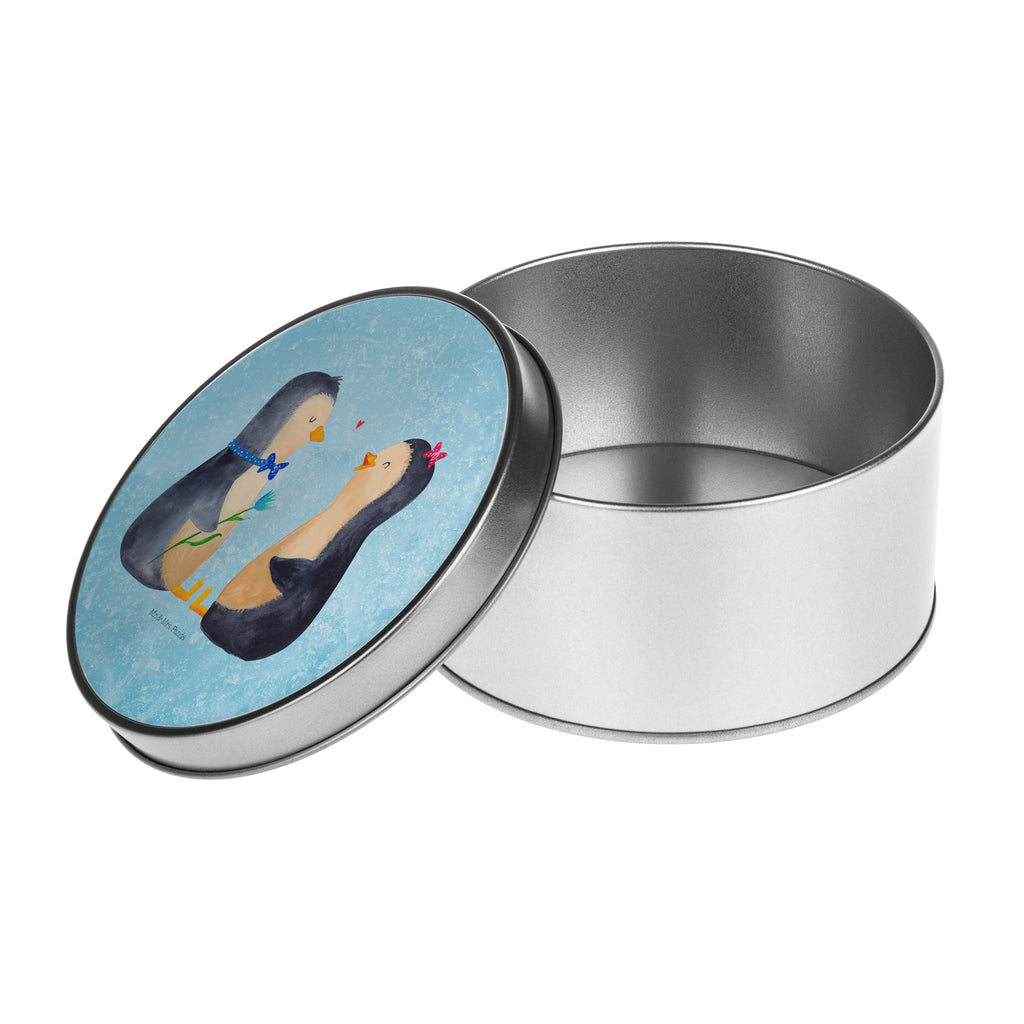 Blechdose rund Pinguin Pärchen Metalldose, Keksdose, Dose, Vorratsdose, Geschenkbox, Pinguin, Pinguine, Liebe, Liebespaar, Liebesbeweis, Liebesgeschenk, Verlobung, Jahrestag, Hochzeitstag, Hochzeit, Hochzeitsgeschenk, große Liebe, Traumpaar