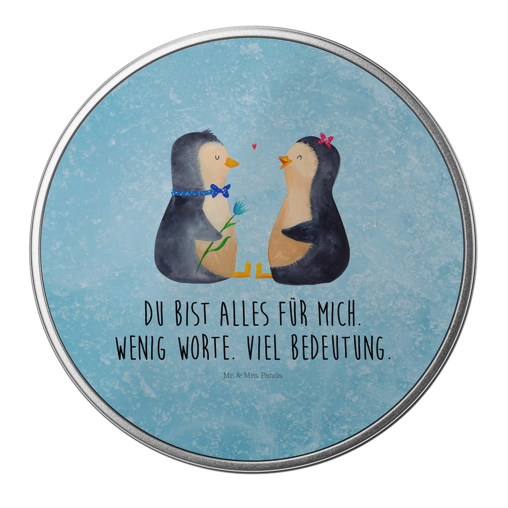 Blechdose rund Pinguin Pärchen Metalldose, Keksdose, Dose, Vorratsdose, Geschenkbox, Pinguin, Pinguine, Liebe, Liebespaar, Liebesbeweis, Liebesgeschenk, Verlobung, Jahrestag, Hochzeitstag, Hochzeit, Hochzeitsgeschenk, große Liebe, Traumpaar