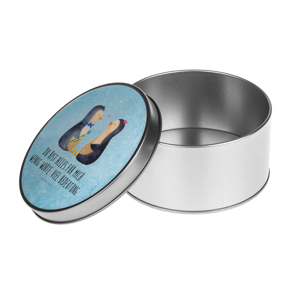 Blechdose rund Pinguin Pärchen Metalldose, Keksdose, Dose, Vorratsdose, Geschenkbox, Pinguin, Pinguine, Liebe, Liebespaar, Liebesbeweis, Liebesgeschenk, Verlobung, Jahrestag, Hochzeitstag, Hochzeit, Hochzeitsgeschenk, große Liebe, Traumpaar