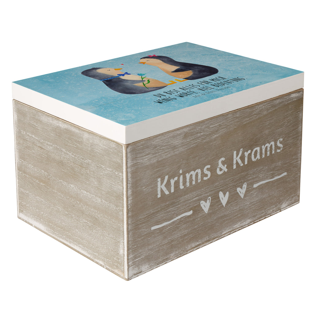 Holzkiste Pinguin Pärchen Holzkiste, Kiste, Schatzkiste, Truhe, Schatulle, XXL, Erinnerungsbox, Erinnerungskiste, Dekokiste, Aufbewahrungsbox, Pinguin, Pinguine, Liebe, Liebespaar, Liebesbeweis, Liebesgeschenk, Verlobung, Jahrestag, Hochzeitstag, Hochzeit, Hochzeitsgeschenk, große Liebe, Traumpaar