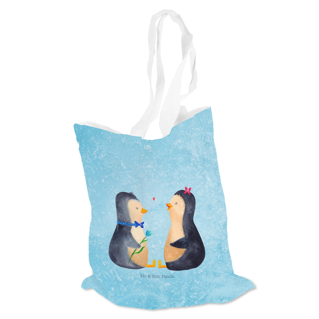 Tragetasche Pinguin Pärchen Beuteltasche, Beutel, Einkaufstasche, Jutebeutel, Stoffbeutel, Pinguin, Pinguine, Liebe, Liebespaar, Liebesbeweis, Liebesgeschenk, Verlobung, Jahrestag, Hochzeitstag, Hochzeit, Hochzeitsgeschenk, große Liebe, Traumpaar