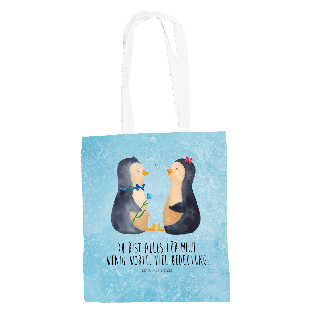 Tragetasche Pinguin Pärchen Beuteltasche, Beutel, Einkaufstasche, Jutebeutel, Stoffbeutel, Pinguin, Pinguine, Liebe, Liebespaar, Liebesbeweis, Liebesgeschenk, Verlobung, Jahrestag, Hochzeitstag, Hochzeit, Hochzeitsgeschenk, große Liebe, Traumpaar