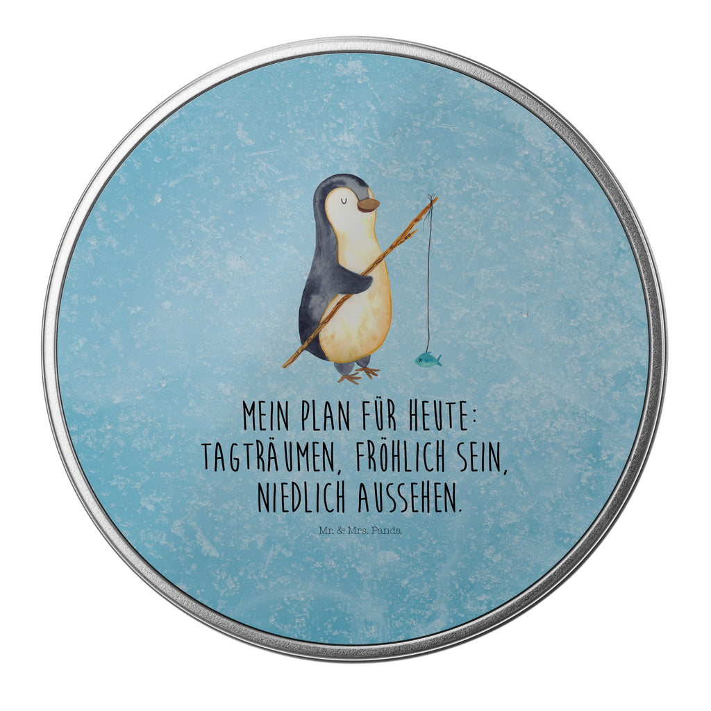 Blechdose rund Pinguin Angler Metalldose, Keksdose, Dose, Vorratsdose, Geschenkbox, Pinguin, Pinguine, Angeln, Angler, Tagträume, Hobby, Plan, Planer, Tagesplan, Neustart, Motivation, Geschenk, Freundinnen, Geschenkidee, Urlaub, Wochenende