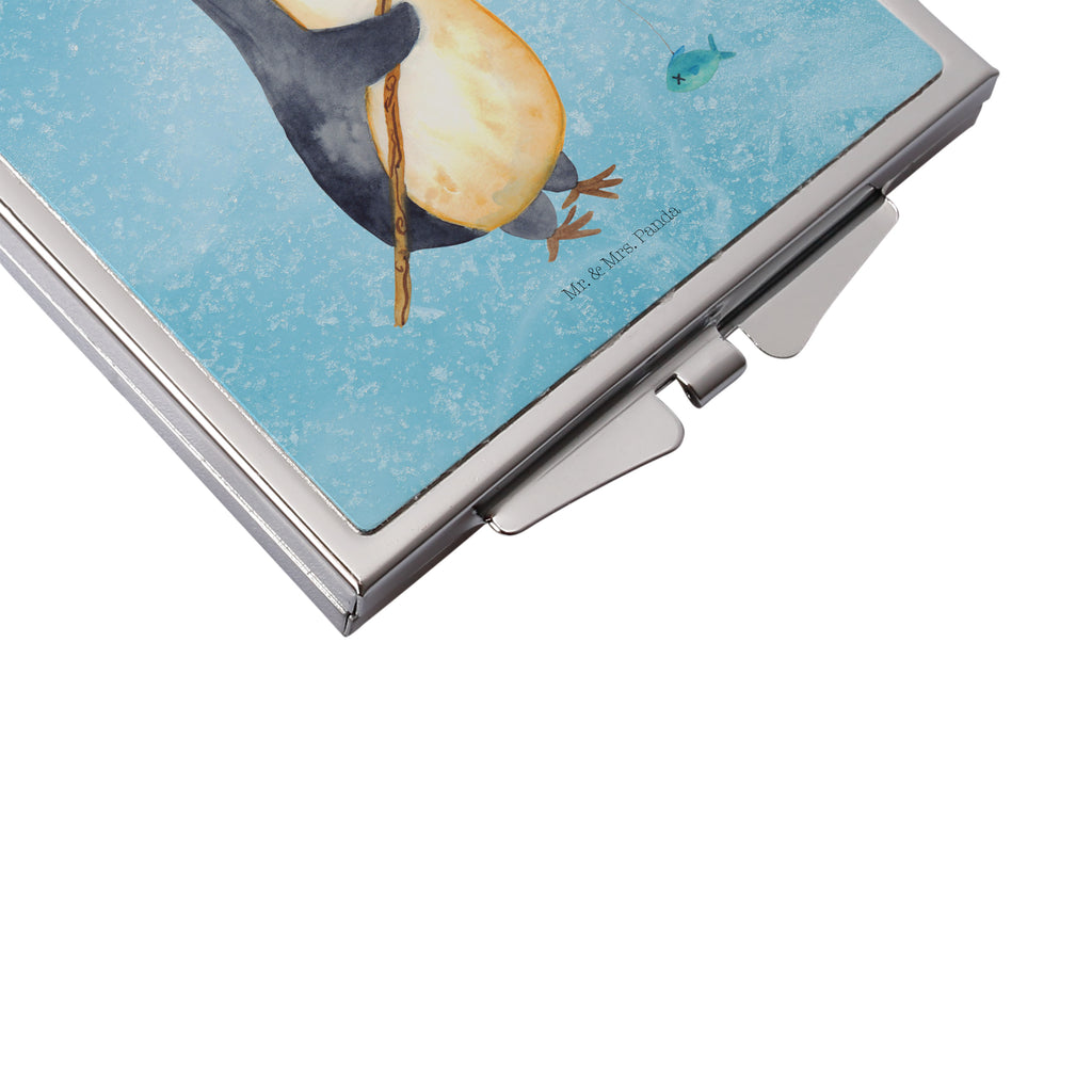 Handtaschenspiegel quadratisch Pinguin Angler Spiegel, Handtasche, Quadrat, silber, schminken, Schminkspiegel, Pinguin, Pinguine, Angeln, Angler, Tagträume, Hobby, Plan, Planer, Tagesplan, Neustart, Motivation, Geschenk, Freundinnen, Geschenkidee, Urlaub, Wochenende