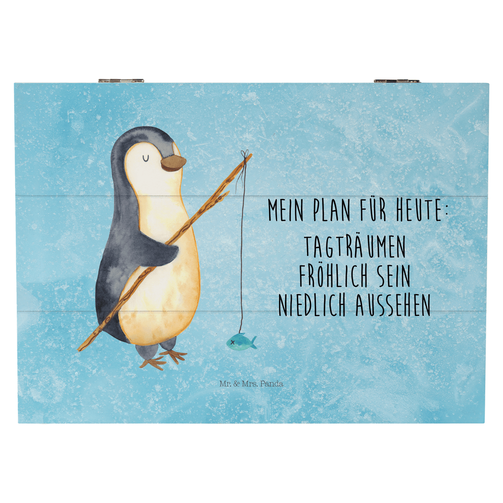 Holzkiste Pinguin Angler Holzkiste, Kiste, Schatzkiste, Truhe, Schatulle, XXL, Erinnerungsbox, Erinnerungskiste, Dekokiste, Aufbewahrungsbox, Pinguin, Pinguine, Angeln, Angler, Tagträume, Hobby, Plan, Planer, Tagesplan, Neustart, Motivation, Geschenk, Freundinnen, Geschenkidee, Urlaub, Wochenende