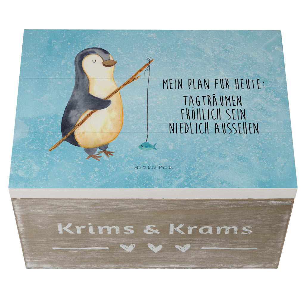 Holzkiste Pinguin Angler Holzkiste, Kiste, Schatzkiste, Truhe, Schatulle, XXL, Erinnerungsbox, Erinnerungskiste, Dekokiste, Aufbewahrungsbox, Pinguin, Pinguine, Angeln, Angler, Tagträume, Hobby, Plan, Planer, Tagesplan, Neustart, Motivation, Geschenk, Freundinnen, Geschenkidee, Urlaub, Wochenende