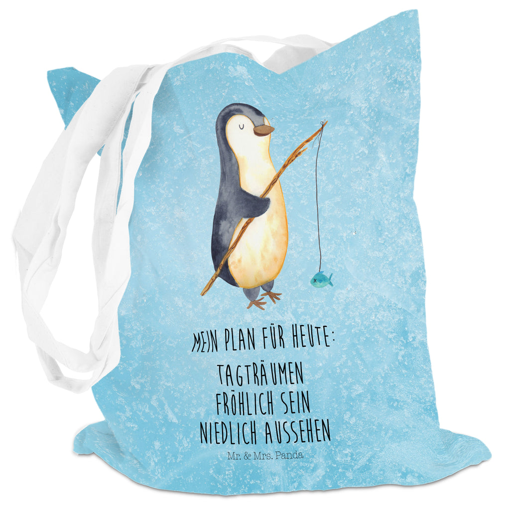 Tragetasche Pinguin Angler Beuteltasche, Beutel, Einkaufstasche, Jutebeutel, Stoffbeutel, Pinguin, Pinguine, Angeln, Angler, Tagträume, Hobby, Plan, Planer, Tagesplan, Neustart, Motivation, Geschenk, Freundinnen, Geschenkidee, Urlaub, Wochenende