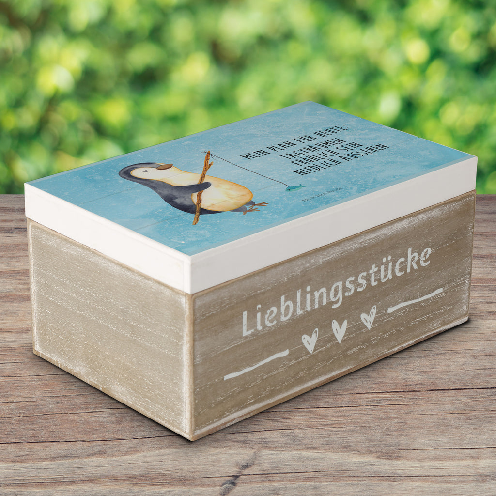 Holzkiste Pinguin Angler Holzkiste, Kiste, Schatzkiste, Truhe, Schatulle, XXL, Erinnerungsbox, Erinnerungskiste, Dekokiste, Aufbewahrungsbox, Pinguin, Pinguine, Angeln, Angler, Tagträume, Hobby, Plan, Planer, Tagesplan, Neustart, Motivation, Geschenk, Freundinnen, Geschenkidee, Urlaub, Wochenende