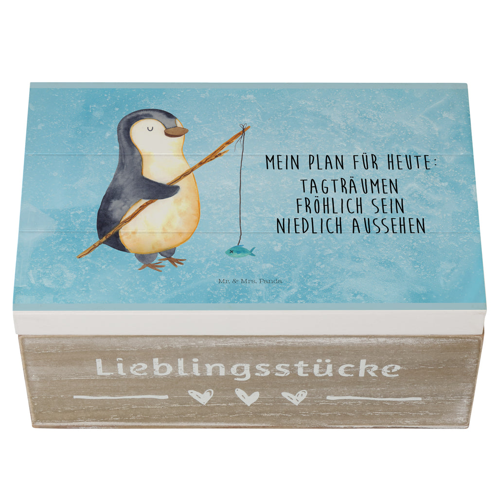 Holzkiste Pinguin Angler Holzkiste, Kiste, Schatzkiste, Truhe, Schatulle, XXL, Erinnerungsbox, Erinnerungskiste, Dekokiste, Aufbewahrungsbox, Pinguin, Pinguine, Angeln, Angler, Tagträume, Hobby, Plan, Planer, Tagesplan, Neustart, Motivation, Geschenk, Freundinnen, Geschenkidee, Urlaub, Wochenende