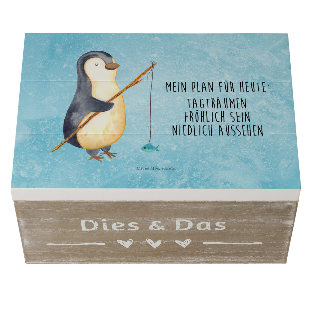 Holzkiste Pinguin Angler Holzkiste, Kiste, Schatzkiste, Truhe, Schatulle, XXL, Erinnerungsbox, Erinnerungskiste, Dekokiste, Aufbewahrungsbox, Pinguin, Pinguine, Angeln, Angler, Tagträume, Hobby, Plan, Planer, Tagesplan, Neustart, Motivation, Geschenk, Freundinnen, Geschenkidee, Urlaub, Wochenende