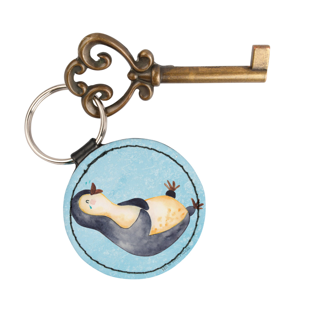 Rund Schlüsselanhänger Pinguin lachend Schlüsselanhänger, Anhänger, Taschenanhänger, Glücksbringer, Schutzengel, Pinguin, Pinguine, lustiger Spruch, Optimismus, Fröhlich, Lachen, Humor, Fröhlichkeit