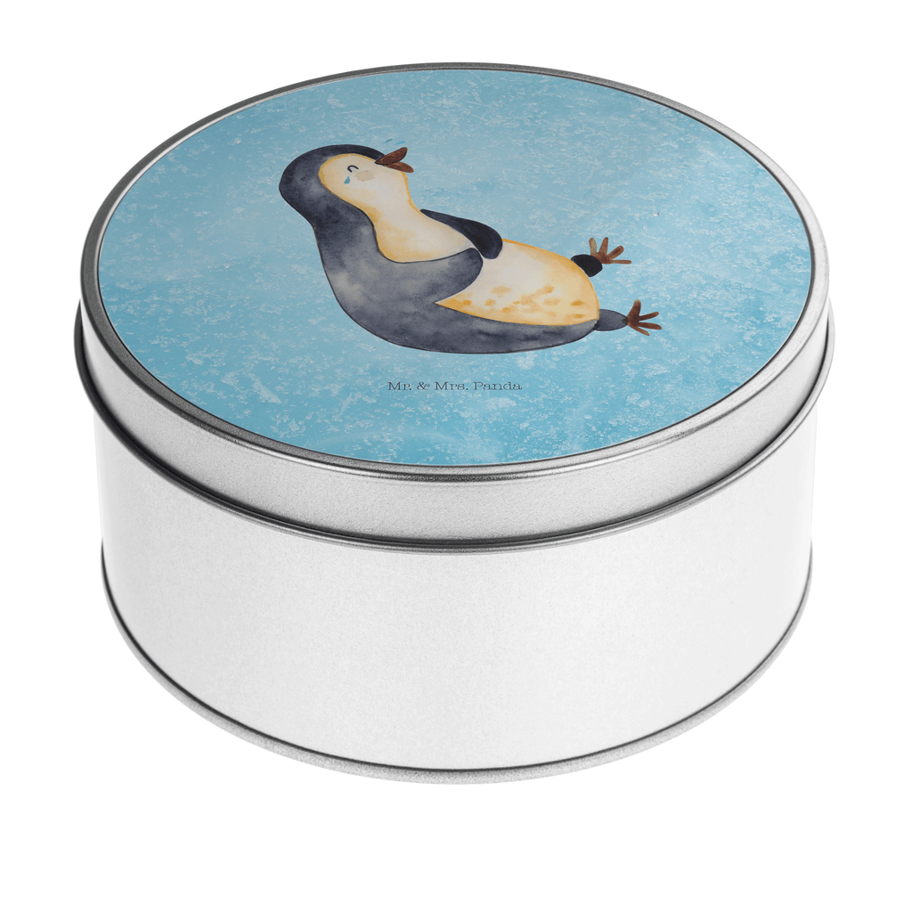 Blechdose rund Pinguin lachend Metalldose, Keksdose, Dose, Vorratsdose, Geschenkbox, Pinguin, Pinguine, lustiger Spruch, Optimismus, Fröhlich, Lachen, Humor, Fröhlichkeit