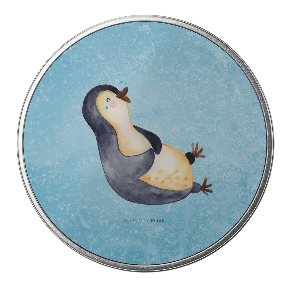 Blechdose rund Pinguin lachend Metalldose, Keksdose, Dose, Vorratsdose, Geschenkbox, Pinguin, Pinguine, lustiger Spruch, Optimismus, Fröhlich, Lachen, Humor, Fröhlichkeit