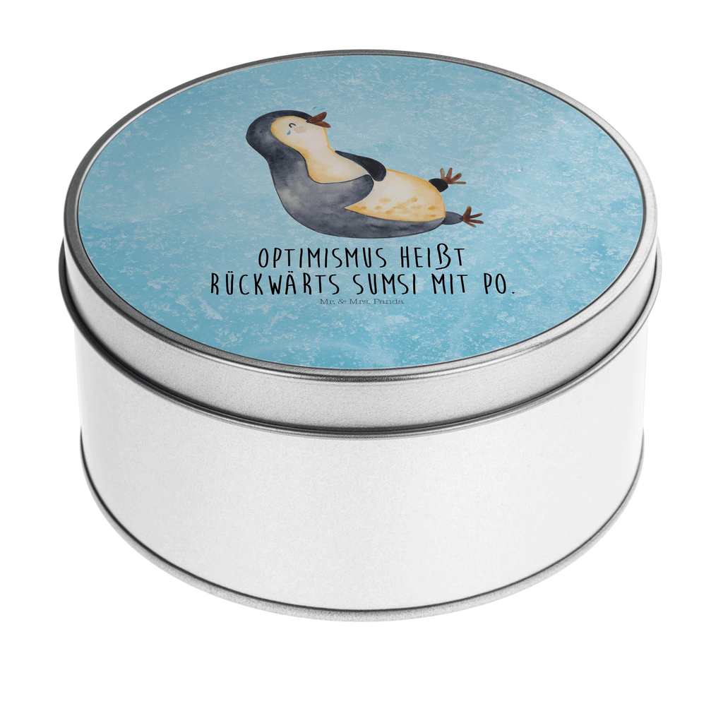 Blechdose rund Pinguin lachend Metalldose, Keksdose, Dose, Vorratsdose, Geschenkbox, Pinguin, Pinguine, lustiger Spruch, Optimismus, Fröhlich, Lachen, Humor, Fröhlichkeit