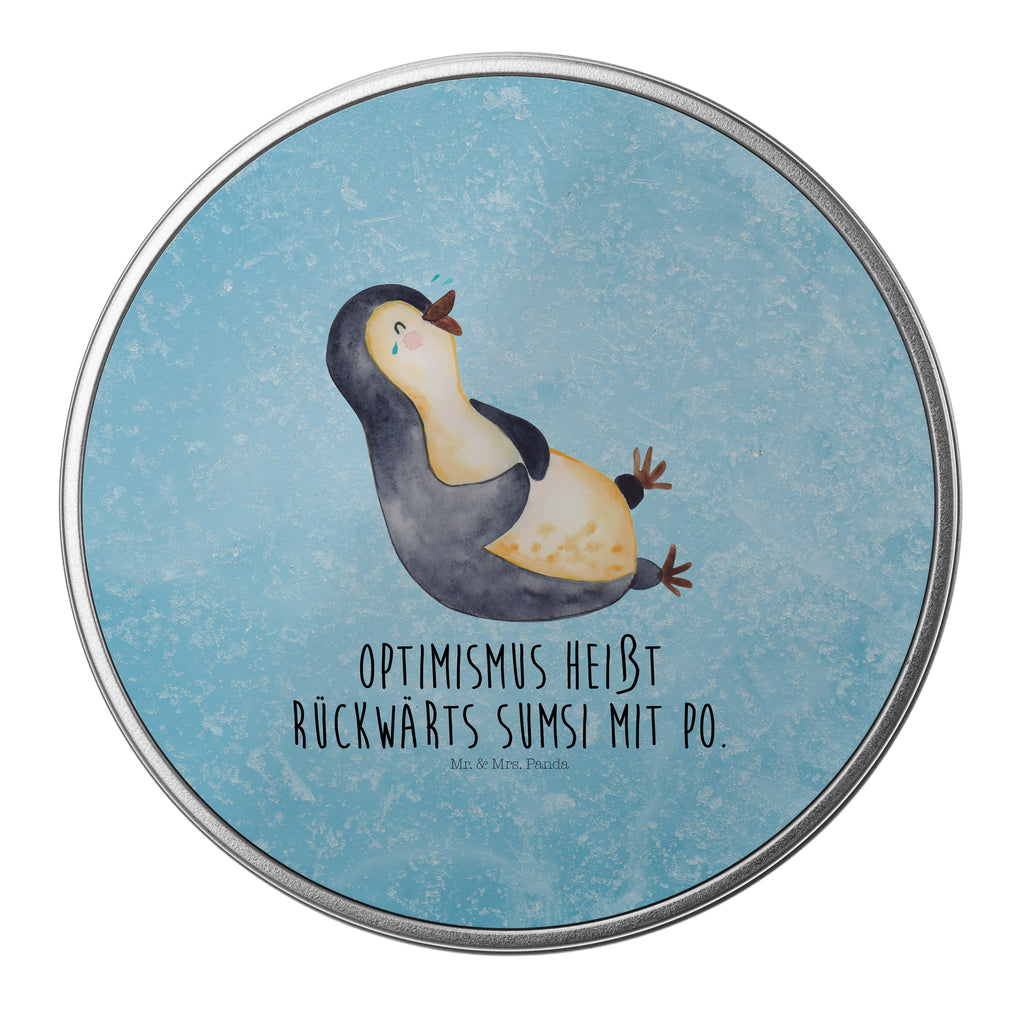 Blechdose rund Pinguin lachend Metalldose, Keksdose, Dose, Vorratsdose, Geschenkbox, Pinguin, Pinguine, lustiger Spruch, Optimismus, Fröhlich, Lachen, Humor, Fröhlichkeit