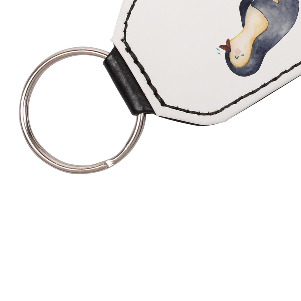 Rechteckig Schlüsselanhänger Pinguin lachend Schlüsselanhänger, Anhänger, Taschenanhänger, Glücksbringer, Schutzengel, Pinguin, Pinguine, lustiger Spruch, Optimismus, Fröhlich, Lachen, Humor, Fröhlichkeit