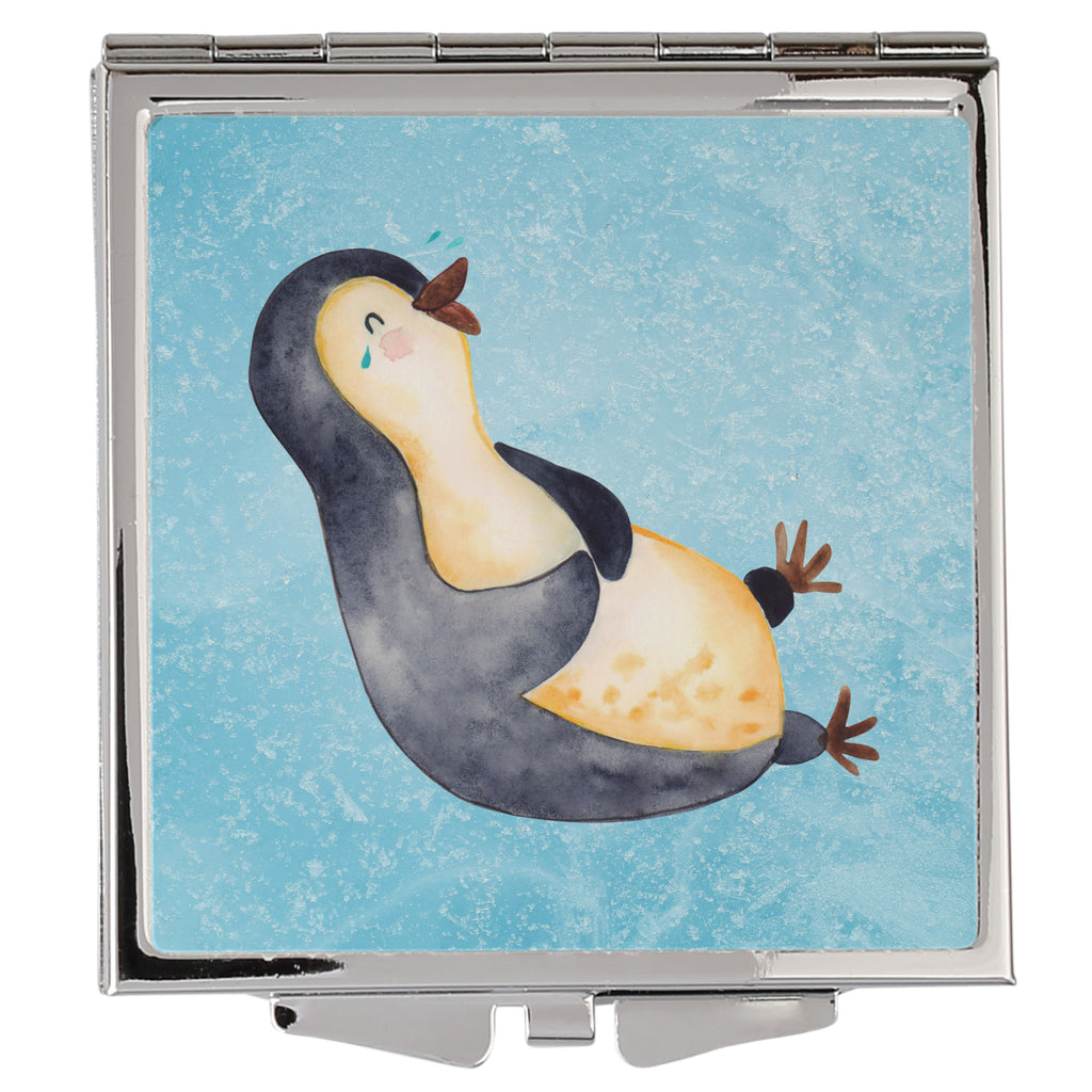 Handtaschenspiegel quadratisch Pinguin lachend Spiegel, Handtasche, Quadrat, silber, schminken, Schminkspiegel, Pinguin, Pinguine, lustiger Spruch, Optimismus, Fröhlich, Lachen, Humor, Fröhlichkeit