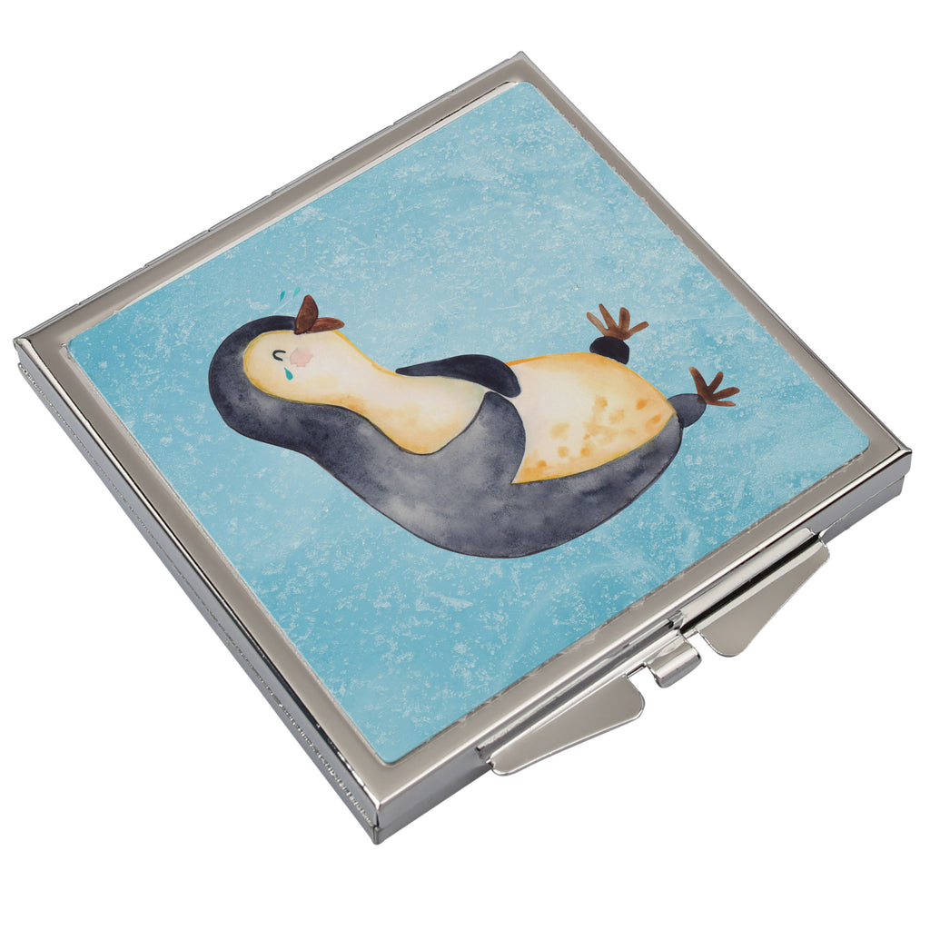 Handtaschenspiegel quadratisch Pinguin lachend Spiegel, Handtasche, Quadrat, silber, schminken, Schminkspiegel, Pinguin, Pinguine, lustiger Spruch, Optimismus, Fröhlich, Lachen, Humor, Fröhlichkeit