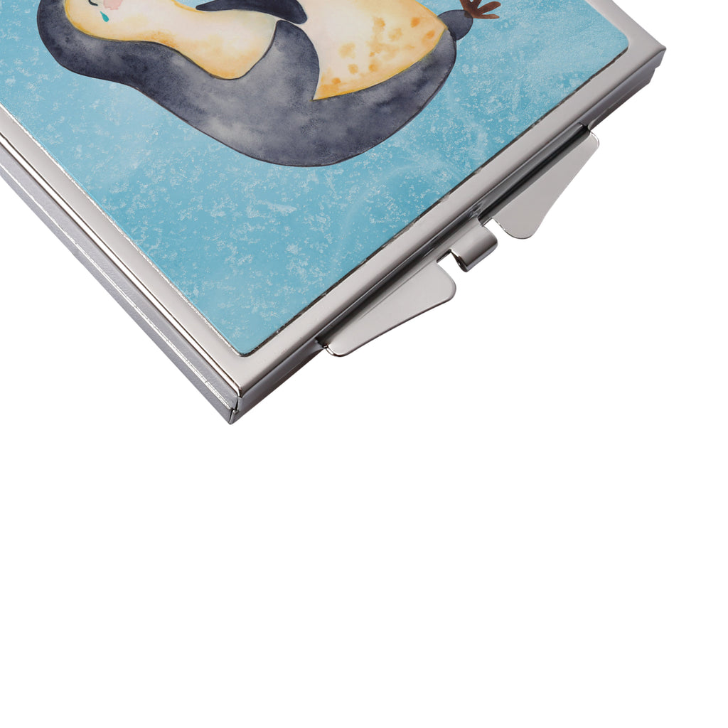 Handtaschenspiegel quadratisch Pinguin lachend Spiegel, Handtasche, Quadrat, silber, schminken, Schminkspiegel, Pinguin, Pinguine, lustiger Spruch, Optimismus, Fröhlich, Lachen, Humor, Fröhlichkeit