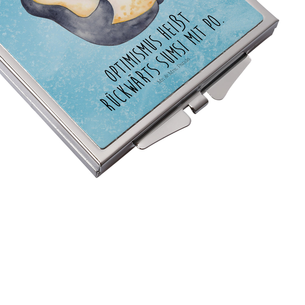 Handtaschenspiegel quadratisch Pinguin lachend Spiegel, Handtasche, Quadrat, silber, schminken, Schminkspiegel, Pinguin, Pinguine, lustiger Spruch, Optimismus, Fröhlich, Lachen, Humor, Fröhlichkeit