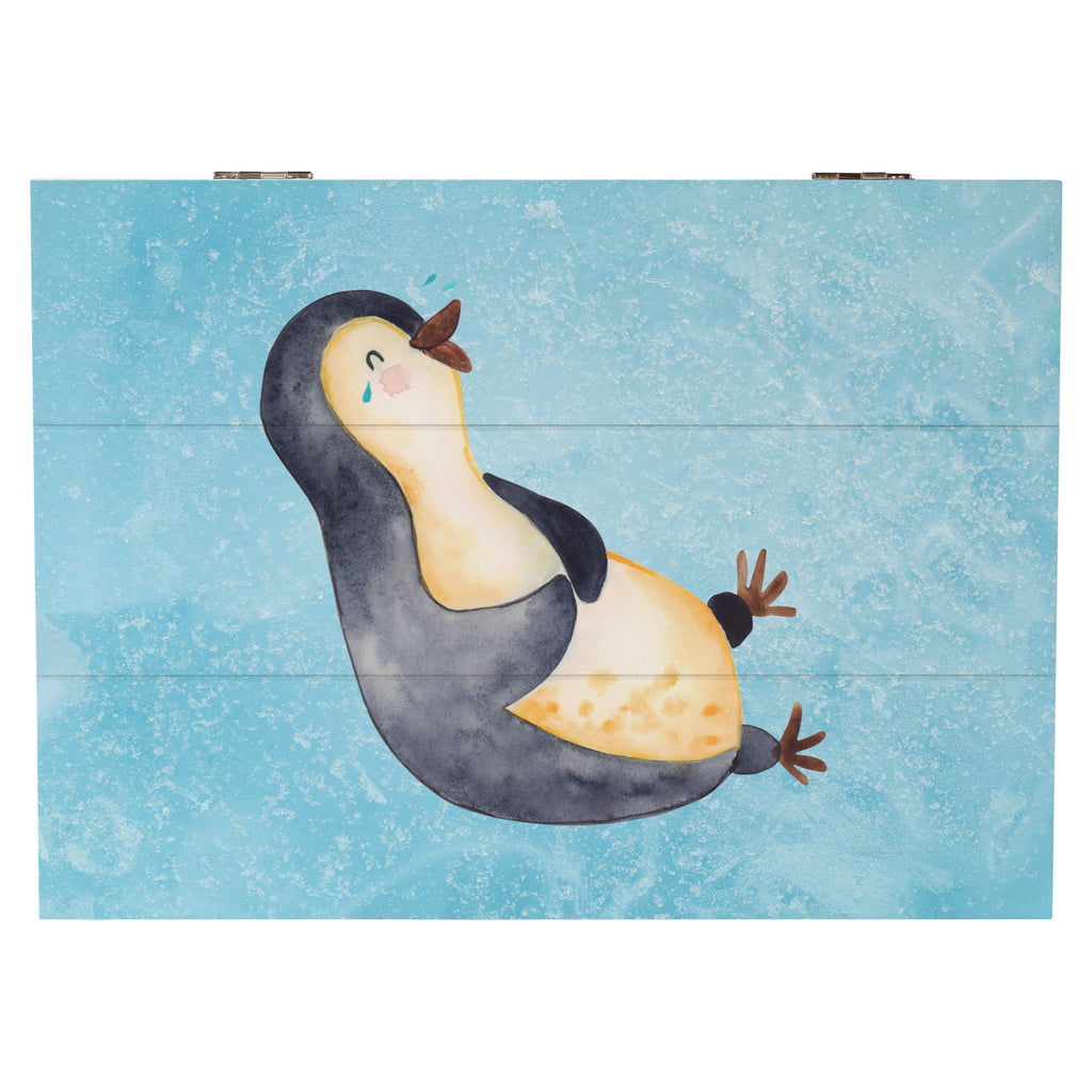 Holzkiste Pinguin lachend Holzkiste, Kiste, Schatzkiste, Truhe, Schatulle, XXL, Erinnerungsbox, Erinnerungskiste, Dekokiste, Aufbewahrungsbox, Pinguin, Pinguine, lustiger Spruch, Optimismus, Fröhlich, Lachen, Humor, Fröhlichkeit