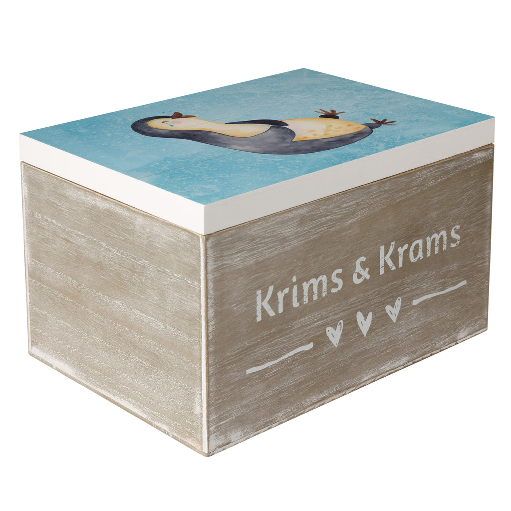 Holzkiste Pinguin lachend Holzkiste, Kiste, Schatzkiste, Truhe, Schatulle, XXL, Erinnerungsbox, Erinnerungskiste, Dekokiste, Aufbewahrungsbox, Pinguin, Pinguine, lustiger Spruch, Optimismus, Fröhlich, Lachen, Humor, Fröhlichkeit