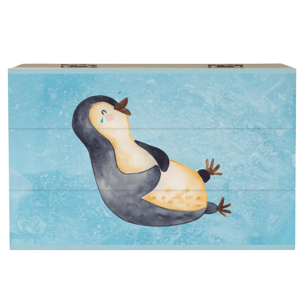Holzkiste Pinguin lachend Holzkiste, Kiste, Schatzkiste, Truhe, Schatulle, XXL, Erinnerungsbox, Erinnerungskiste, Dekokiste, Aufbewahrungsbox, Pinguin, Pinguine, lustiger Spruch, Optimismus, Fröhlich, Lachen, Humor, Fröhlichkeit