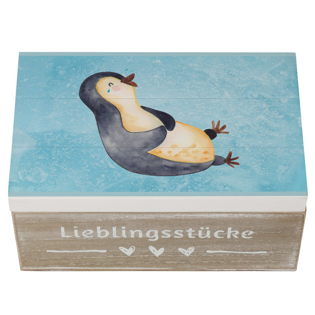 Holzkiste Pinguin lachend Holzkiste, Kiste, Schatzkiste, Truhe, Schatulle, XXL, Erinnerungsbox, Erinnerungskiste, Dekokiste, Aufbewahrungsbox, Pinguin, Pinguine, lustiger Spruch, Optimismus, Fröhlich, Lachen, Humor, Fröhlichkeit