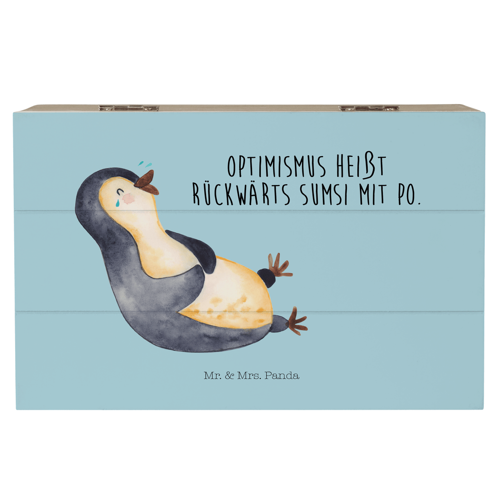 Holzkiste Pinguin lachend Holzkiste, Kiste, Schatzkiste, Truhe, Schatulle, XXL, Erinnerungsbox, Erinnerungskiste, Dekokiste, Aufbewahrungsbox, Pinguin, Pinguine, lustiger Spruch, Optimismus, Fröhlich, Lachen, Humor, Fröhlichkeit