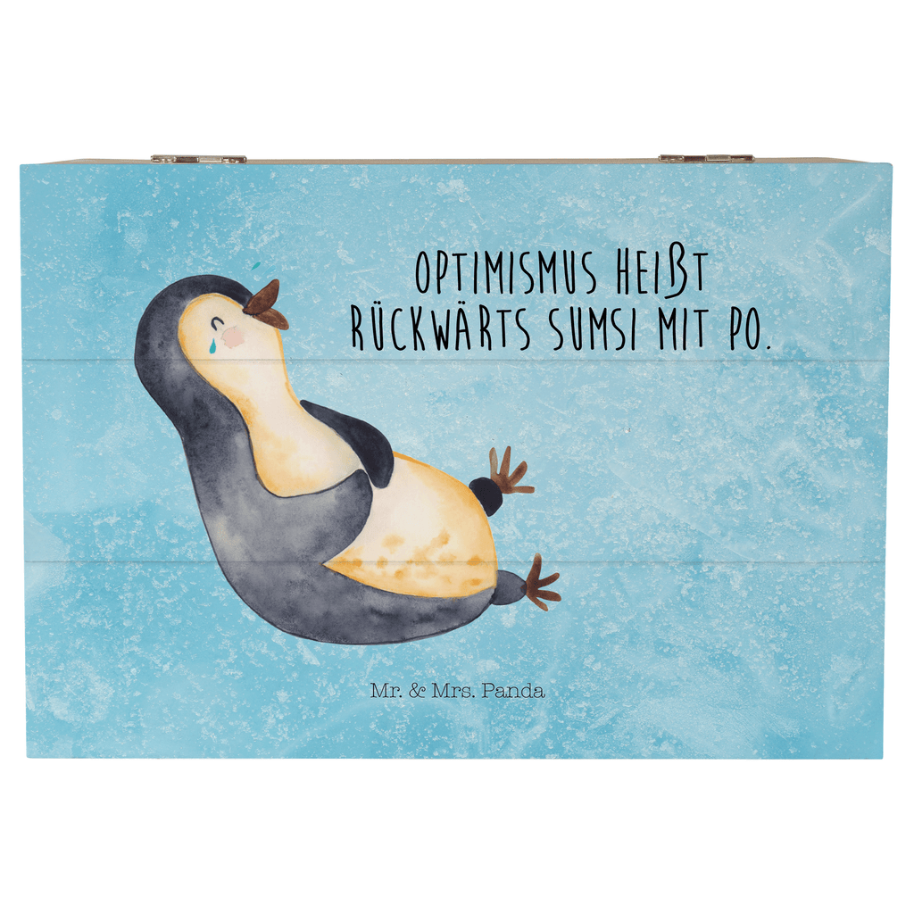 Holzkiste Pinguin lachend Holzkiste, Kiste, Schatzkiste, Truhe, Schatulle, XXL, Erinnerungsbox, Erinnerungskiste, Dekokiste, Aufbewahrungsbox, Pinguin, Pinguine, lustiger Spruch, Optimismus, Fröhlich, Lachen, Humor, Fröhlichkeit