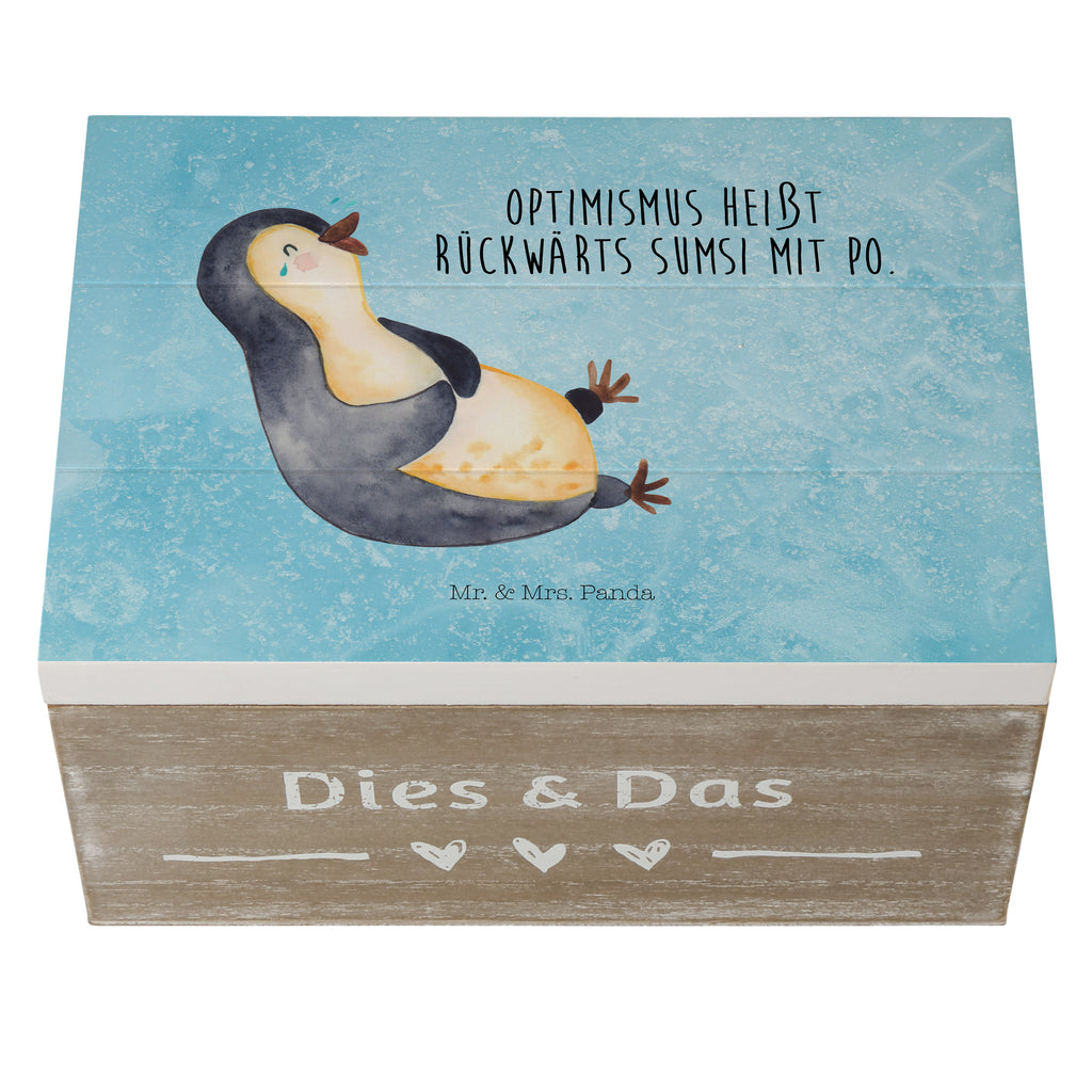 Holzkiste Pinguin lachend Holzkiste, Kiste, Schatzkiste, Truhe, Schatulle, XXL, Erinnerungsbox, Erinnerungskiste, Dekokiste, Aufbewahrungsbox, Pinguin, Pinguine, lustiger Spruch, Optimismus, Fröhlich, Lachen, Humor, Fröhlichkeit