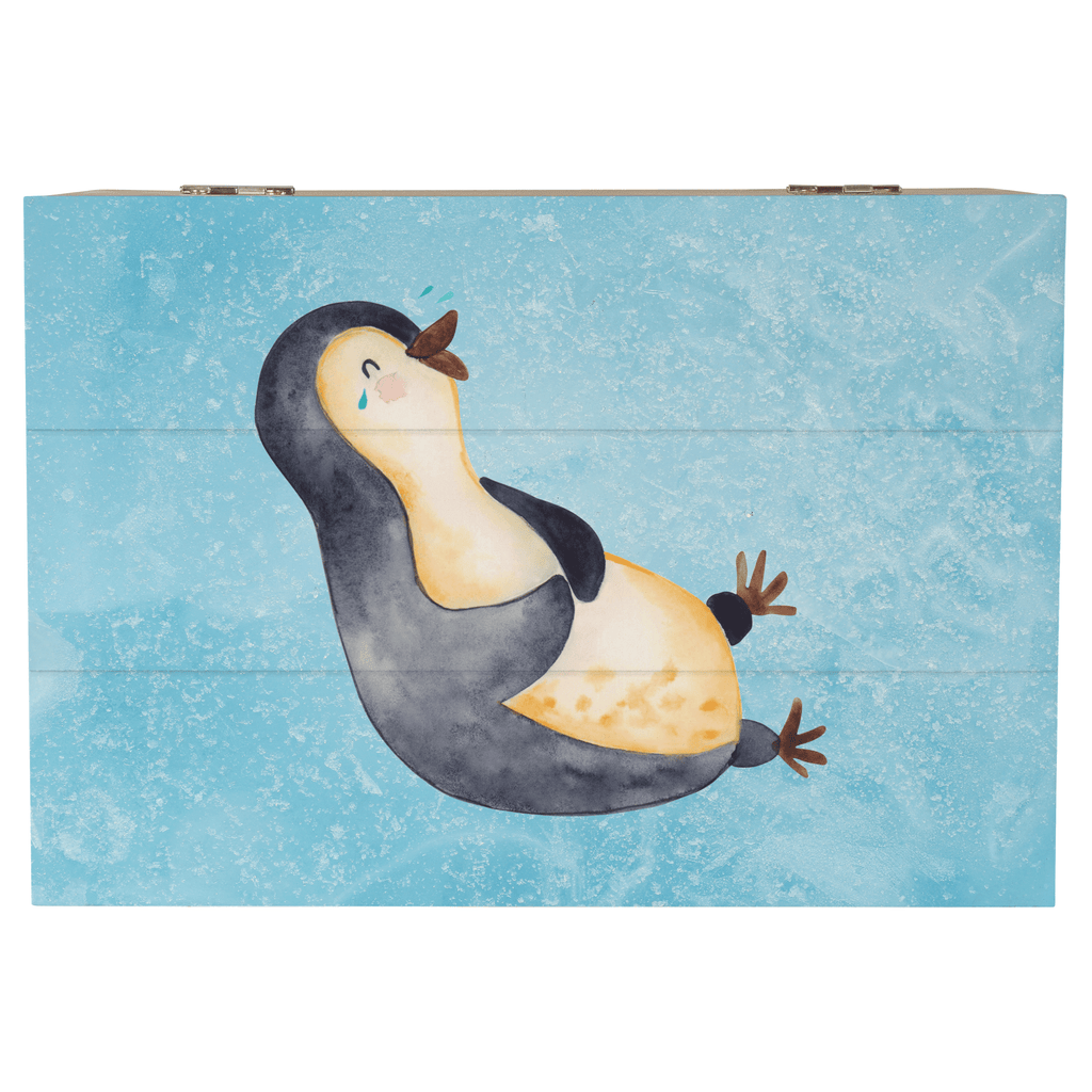 Holzkiste Pinguin lachend Holzkiste, Kiste, Schatzkiste, Truhe, Schatulle, XXL, Erinnerungsbox, Erinnerungskiste, Dekokiste, Aufbewahrungsbox, Pinguin, Pinguine, lustiger Spruch, Optimismus, Fröhlich, Lachen, Humor, Fröhlichkeit