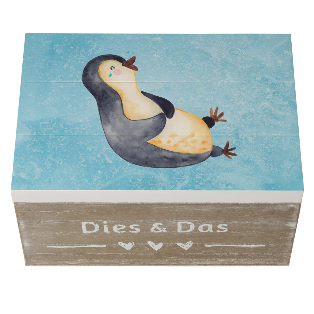 Holzkiste Pinguin lachend Holzkiste, Kiste, Schatzkiste, Truhe, Schatulle, XXL, Erinnerungsbox, Erinnerungskiste, Dekokiste, Aufbewahrungsbox, Pinguin, Pinguine, lustiger Spruch, Optimismus, Fröhlich, Lachen, Humor, Fröhlichkeit