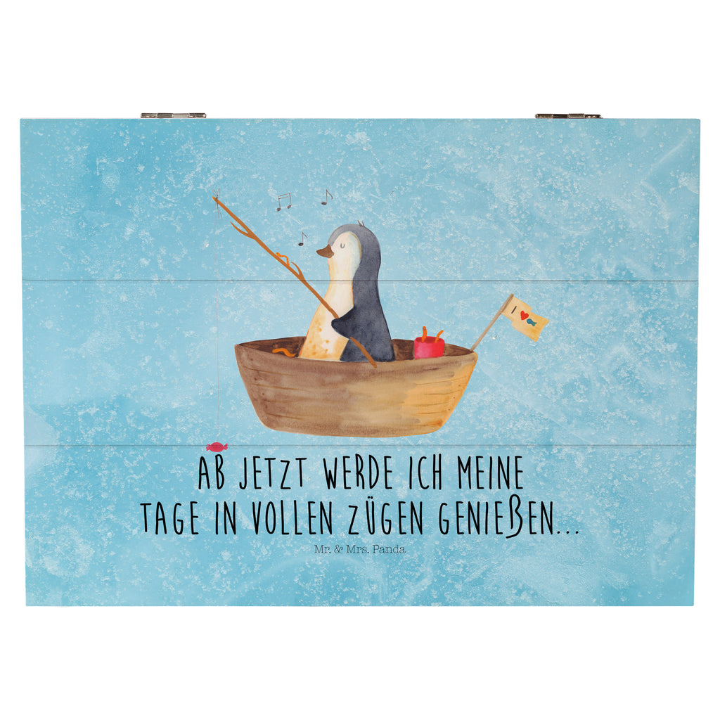 Holzkiste Pinguin Angelboot Holzkiste, Kiste, Schatzkiste, Truhe, Schatulle, XXL, Erinnerungsbox, Erinnerungskiste, Dekokiste, Aufbewahrungsbox, Pinguin, Pinguine, Angeln, Boot, Angelboot, Lebenslust, Leben, genießen, Motivation, Neustart, Neuanfang, Trennung, Scheidung, Geschenkidee Liebeskummer