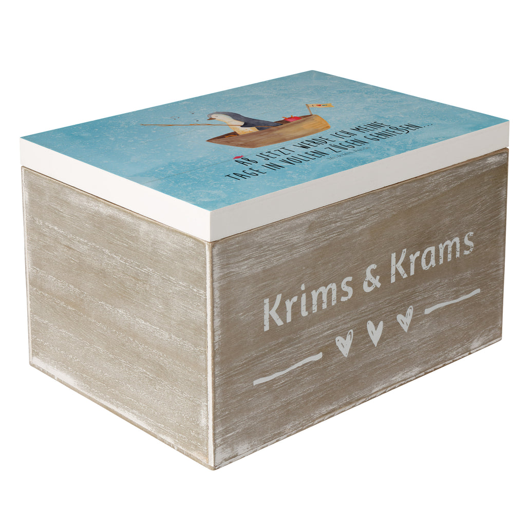 Holzkiste Pinguin Angelboot Holzkiste, Kiste, Schatzkiste, Truhe, Schatulle, XXL, Erinnerungsbox, Erinnerungskiste, Dekokiste, Aufbewahrungsbox, Pinguin, Pinguine, Angeln, Boot, Angelboot, Lebenslust, Leben, genießen, Motivation, Neustart, Neuanfang, Trennung, Scheidung, Geschenkidee Liebeskummer