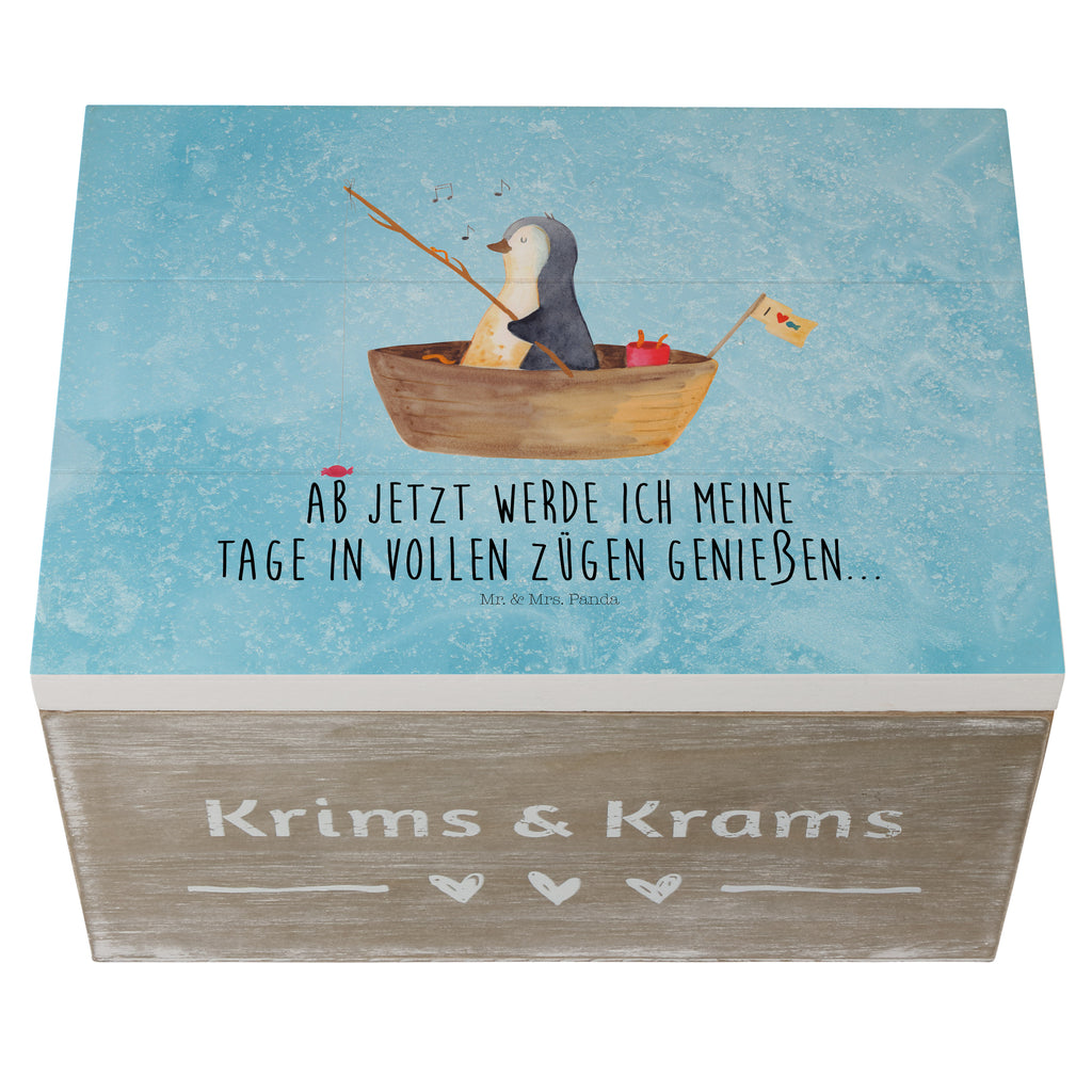 Holzkiste Pinguin Angelboot Holzkiste, Kiste, Schatzkiste, Truhe, Schatulle, XXL, Erinnerungsbox, Erinnerungskiste, Dekokiste, Aufbewahrungsbox, Pinguin, Pinguine, Angeln, Boot, Angelboot, Lebenslust, Leben, genießen, Motivation, Neustart, Neuanfang, Trennung, Scheidung, Geschenkidee Liebeskummer