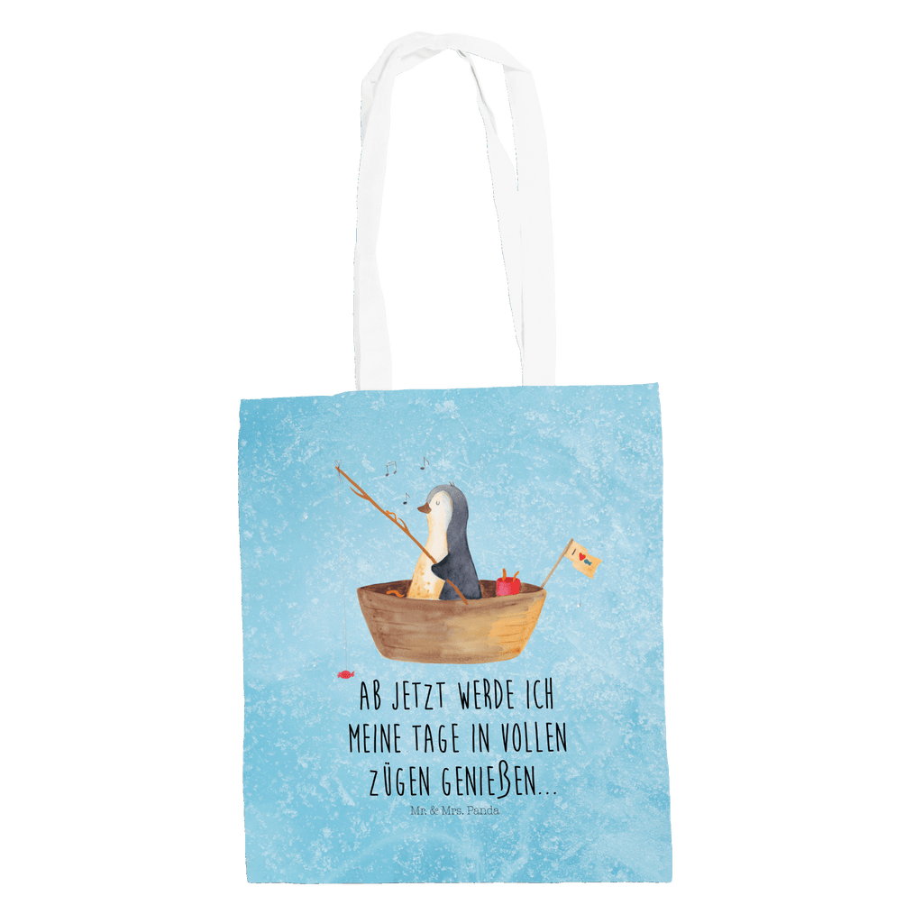 Tragetasche Pinguin Angelboot Beuteltasche, Beutel, Einkaufstasche, Jutebeutel, Stoffbeutel, Pinguin, Pinguine, Angeln, Boot, Angelboot, Lebenslust, Leben, genießen, Motivation, Neustart, Neuanfang, Trennung, Scheidung, Geschenkidee Liebeskummer