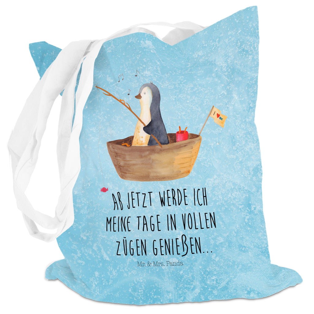Tragetasche Pinguin Angelboot Beuteltasche, Beutel, Einkaufstasche, Jutebeutel, Stoffbeutel, Pinguin, Pinguine, Angeln, Boot, Angelboot, Lebenslust, Leben, genießen, Motivation, Neustart, Neuanfang, Trennung, Scheidung, Geschenkidee Liebeskummer