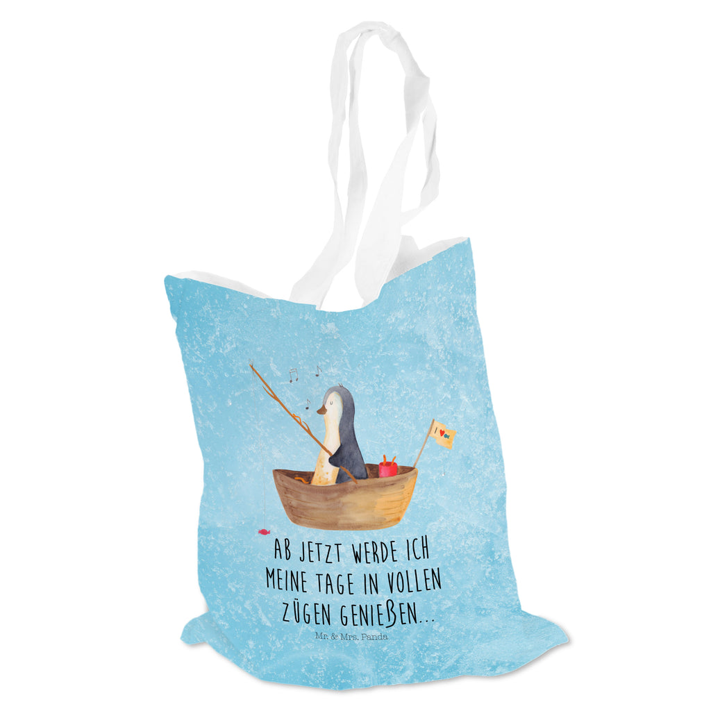Tragetasche Pinguin Angelboot Beuteltasche, Beutel, Einkaufstasche, Jutebeutel, Stoffbeutel, Pinguin, Pinguine, Angeln, Boot, Angelboot, Lebenslust, Leben, genießen, Motivation, Neustart, Neuanfang, Trennung, Scheidung, Geschenkidee Liebeskummer