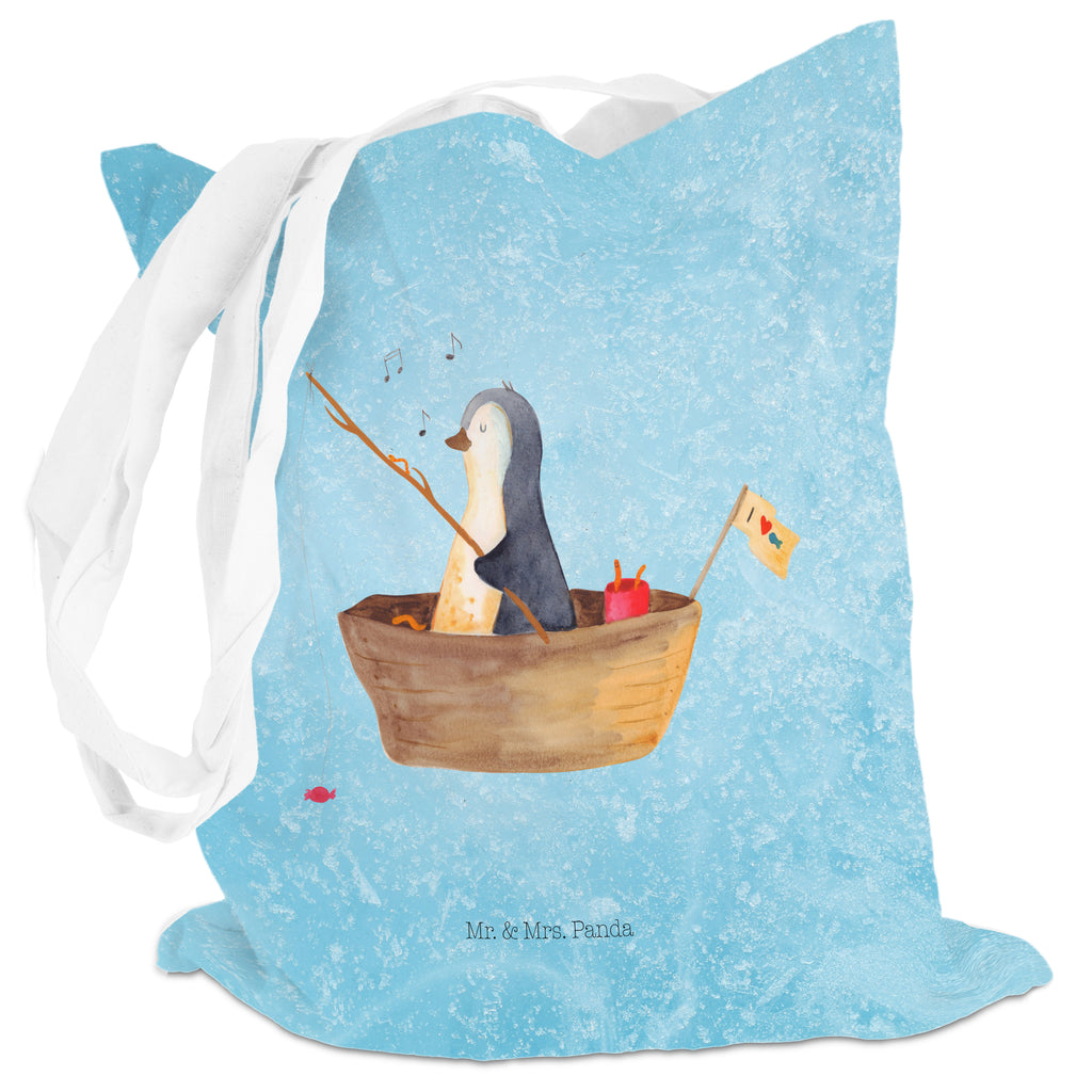 Tragetasche Pinguin Angelboot Beuteltasche, Beutel, Einkaufstasche, Jutebeutel, Stoffbeutel, Pinguin, Pinguine, Angeln, Boot, Angelboot, Lebenslust, Leben, genießen, Motivation, Neustart, Neuanfang, Trennung, Scheidung, Geschenkidee Liebeskummer