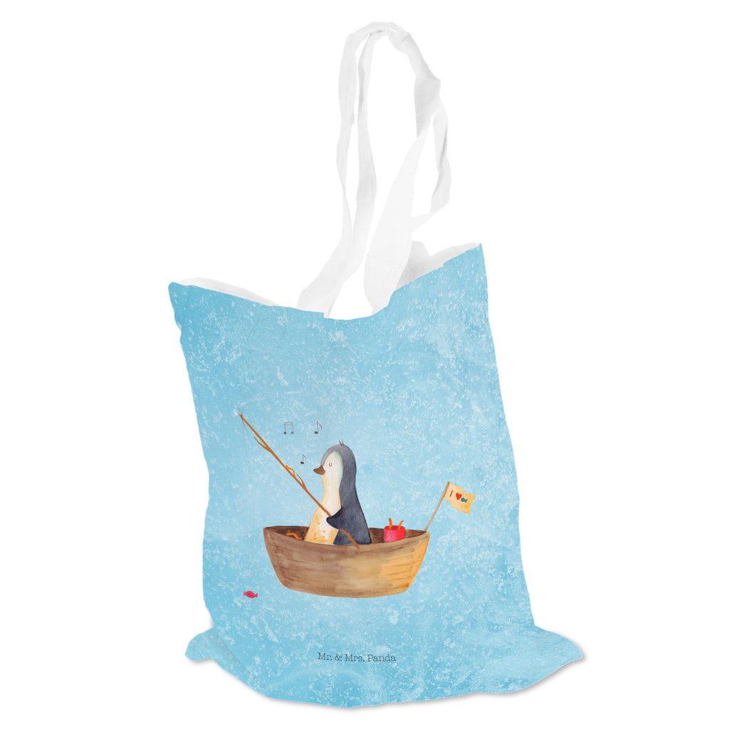 Tragetasche Pinguin Angelboot Beuteltasche, Beutel, Einkaufstasche, Jutebeutel, Stoffbeutel, Pinguin, Pinguine, Angeln, Boot, Angelboot, Lebenslust, Leben, genießen, Motivation, Neustart, Neuanfang, Trennung, Scheidung, Geschenkidee Liebeskummer