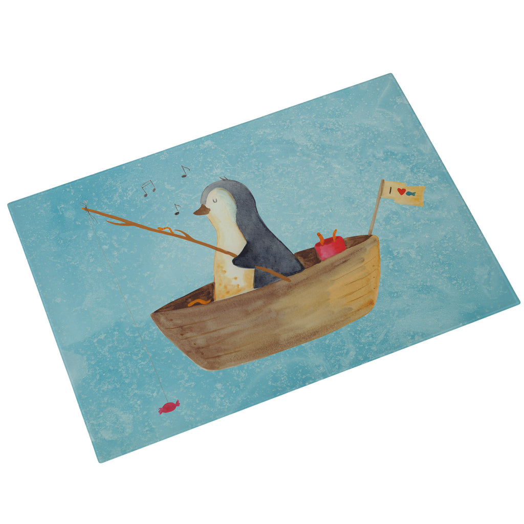XL Glas Schneidbrett Pinguin Angelboot Glasschneidebrett, Schneidebrett, Frühstücksbrett, Küche, Pinguin, Pinguine, Angeln, Boot, Angelboot, Lebenslust, Leben, genießen, Motivation, Neustart, Neuanfang, Trennung, Scheidung, Geschenkidee Liebeskummer