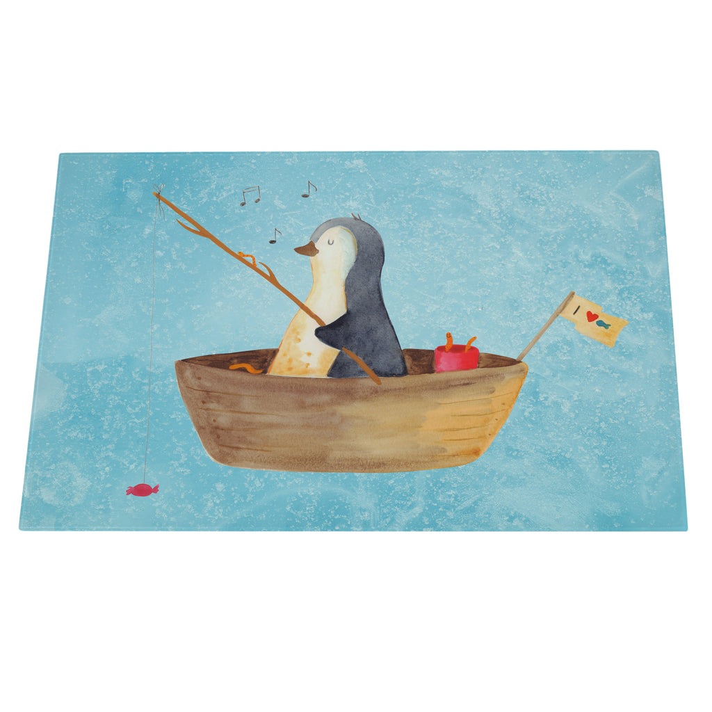 XL Glas Schneidbrett Pinguin Angelboot Glasschneidebrett, Schneidebrett, Frühstücksbrett, Küche, Pinguin, Pinguine, Angeln, Boot, Angelboot, Lebenslust, Leben, genießen, Motivation, Neustart, Neuanfang, Trennung, Scheidung, Geschenkidee Liebeskummer